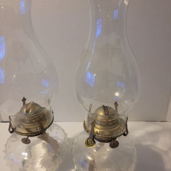 2 ANTIQUE VINTAGE LAMPLIGHT  FARM OIL LAMP COLLECTIBLES HOBNAIL GLASS Clear - Picture 8 of 10